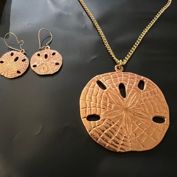 Rare 1960’s Coppercraft Guild Sand Dollar Necklace, Earrings and Poem - Picture 2 of 5